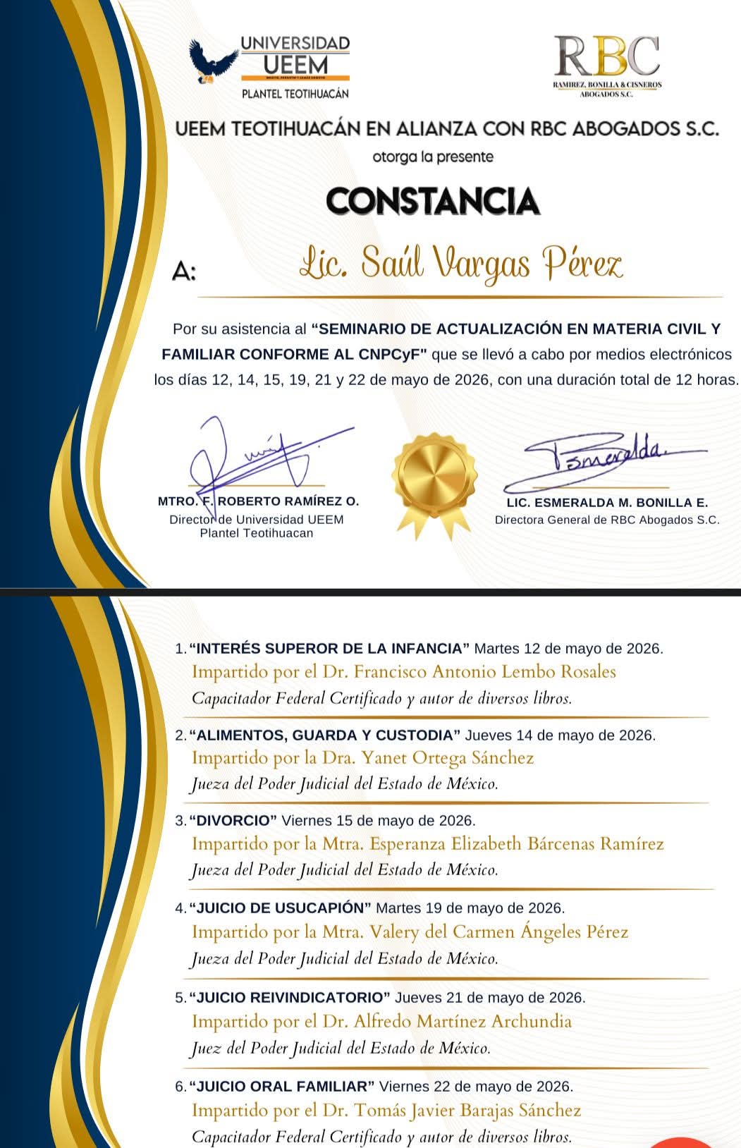 Constancia seminario civil y familiar 2026