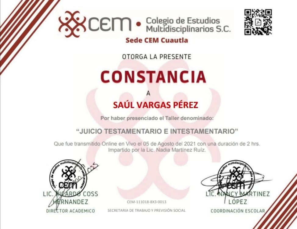 Constancia juicio testamentario 2021